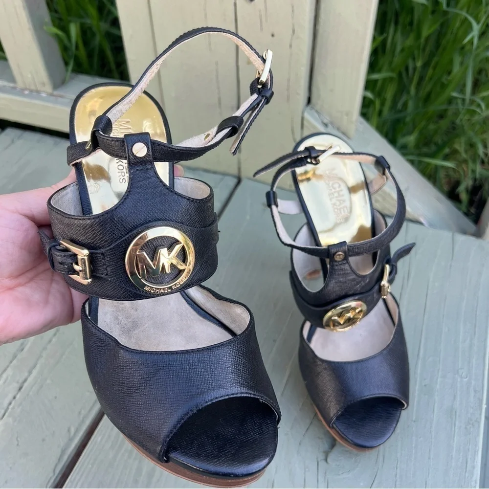 Michael Kors, McKenzie Black Women Heel Sandals Size 9